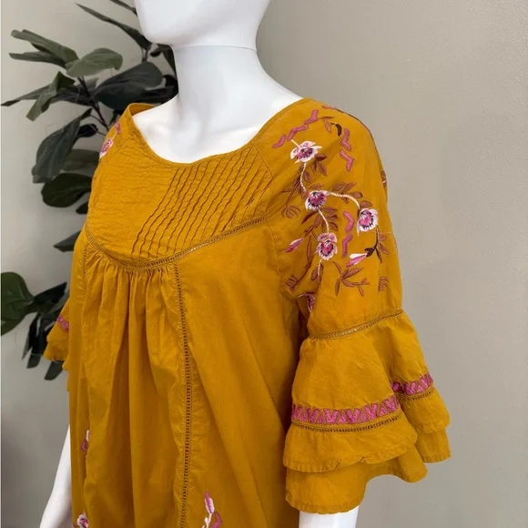 Free People Pavlo Floral Embroidered Babydoll Dress SIze Small Tiered Ruffle - Picture 3 of 15